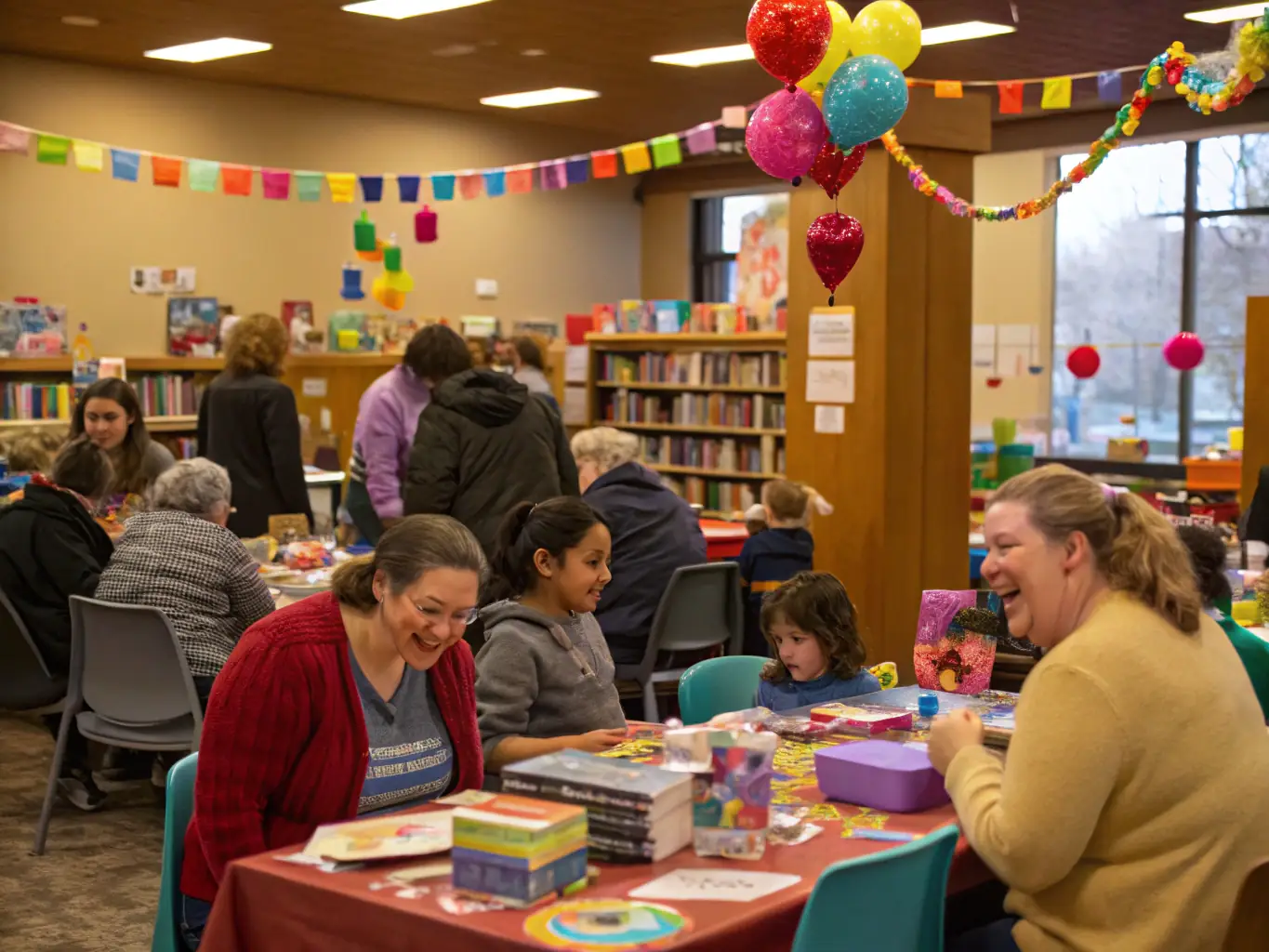 An image of a community event hosted by LA RUCHE AUX LIVRES, featuring book readings, discussions, and cultural performances.